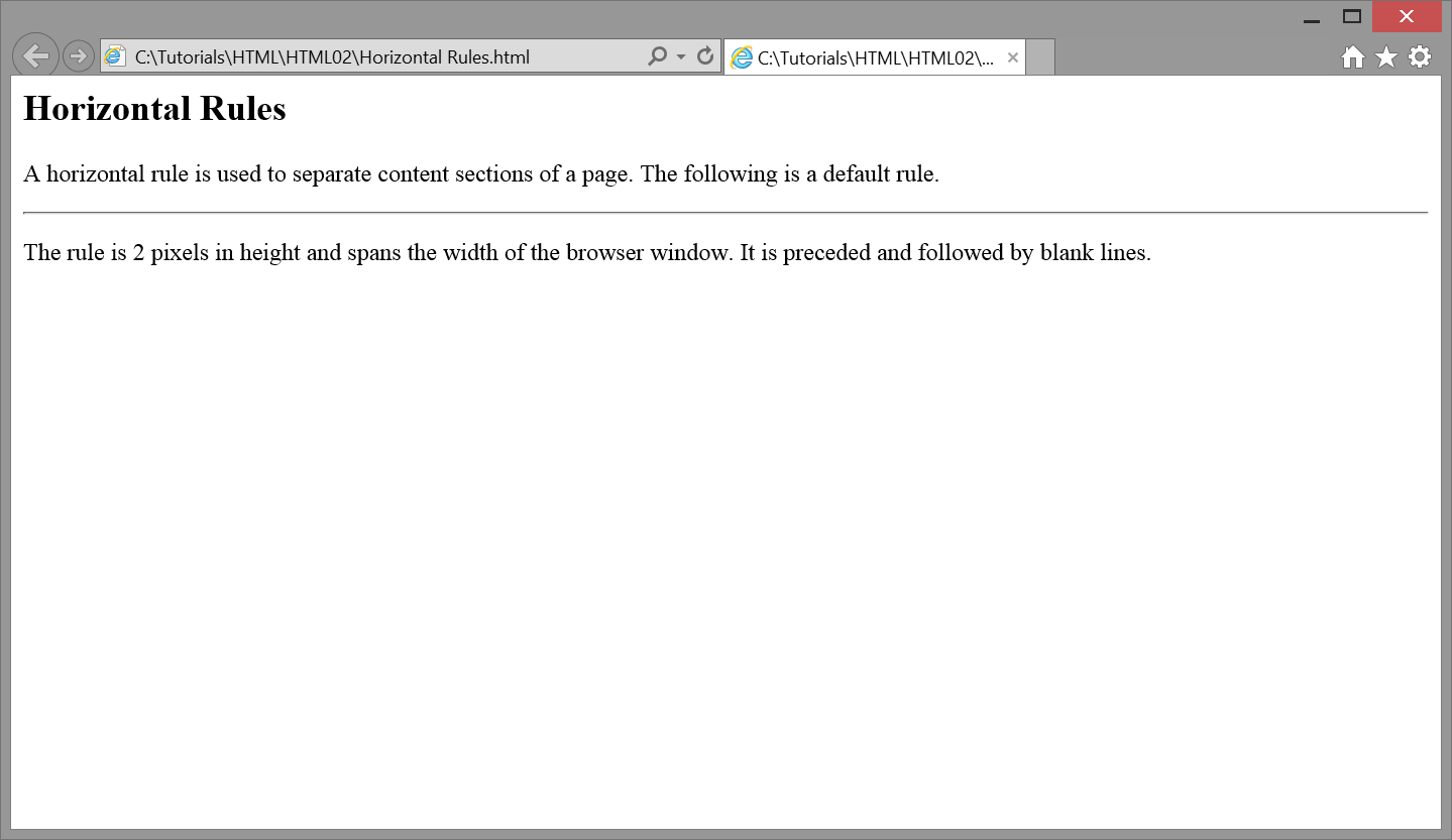 horizontal rules display in a browser